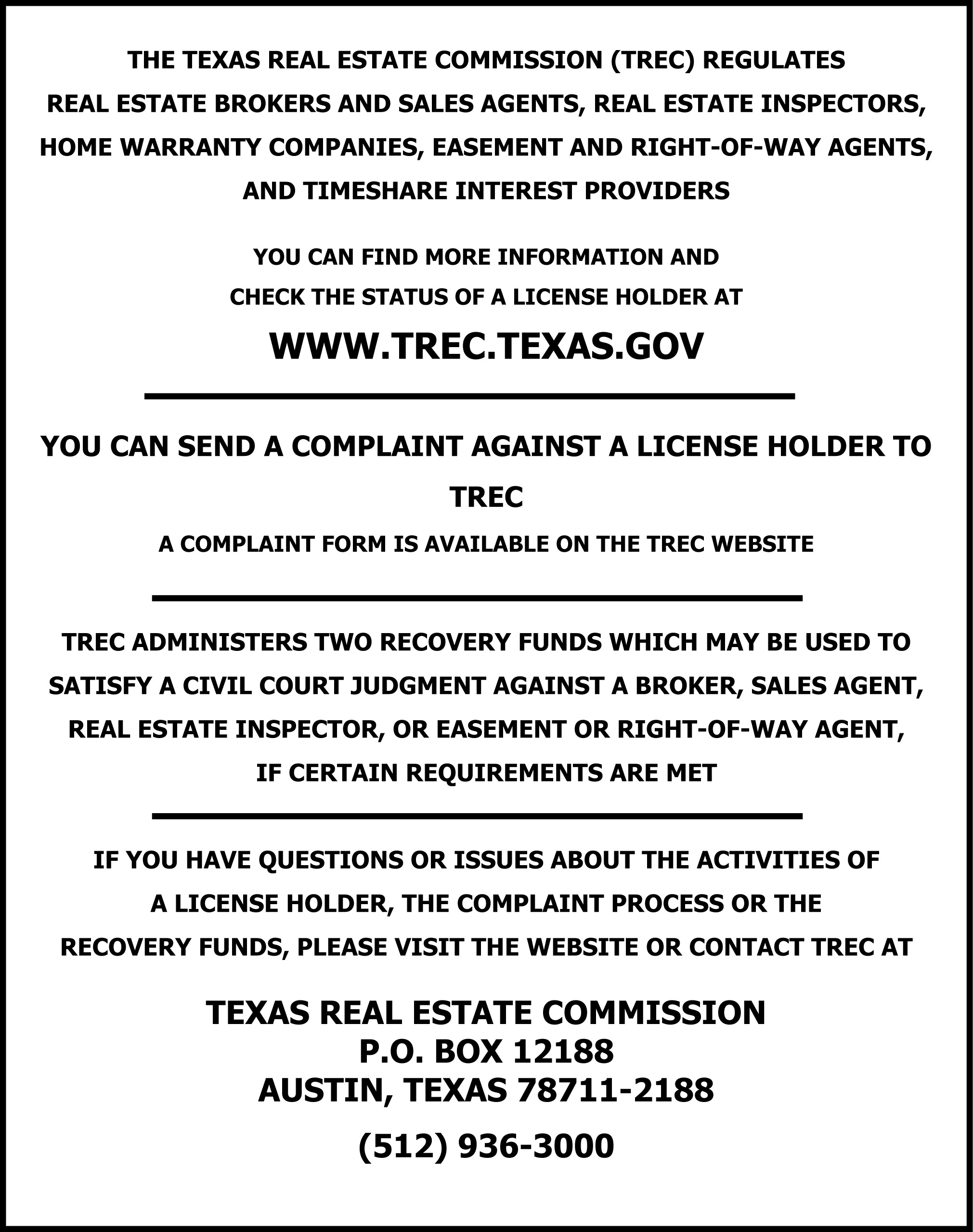 Texas Consumer Protection Notice